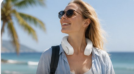 Reizen — witte nekventilator met koelplaat