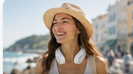 Vakantie — witte nekventilator met koelplaat