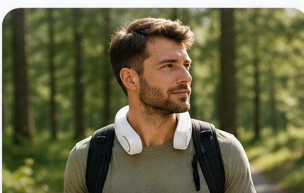 Wandelen — witte nekventilator met koelplaat