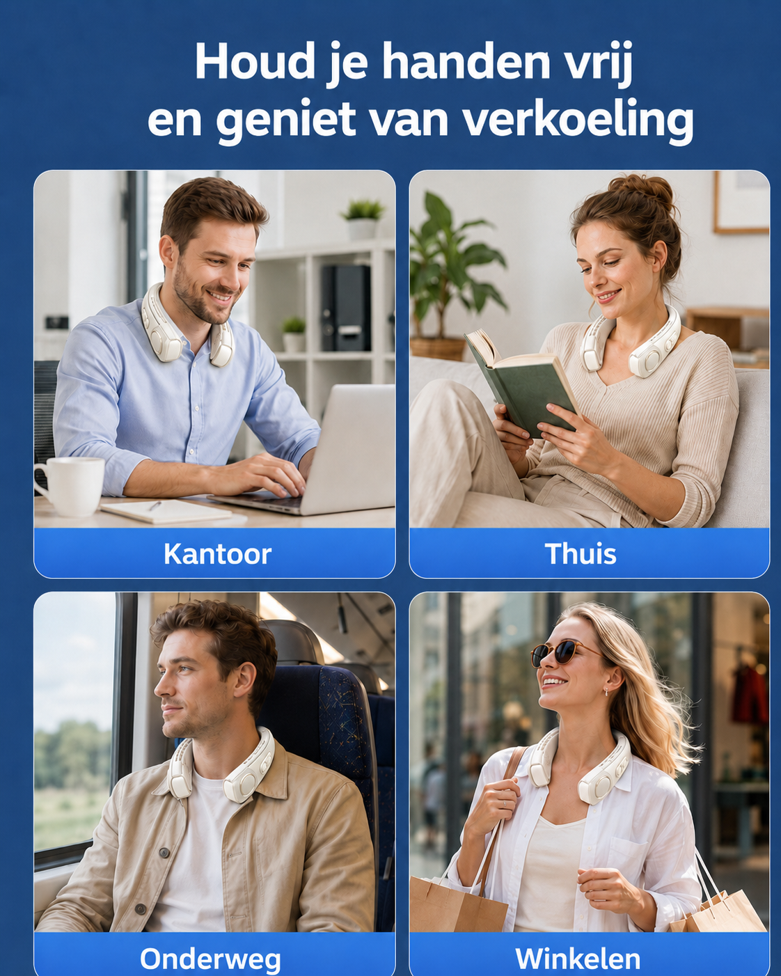 Close-up van de nekventilator met actieve koelplaat
