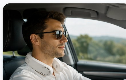 Autorijden — witte nekventilator met koelplaat